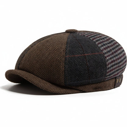 Mens Tartan Flat Caps - Brown Plaid - Front View