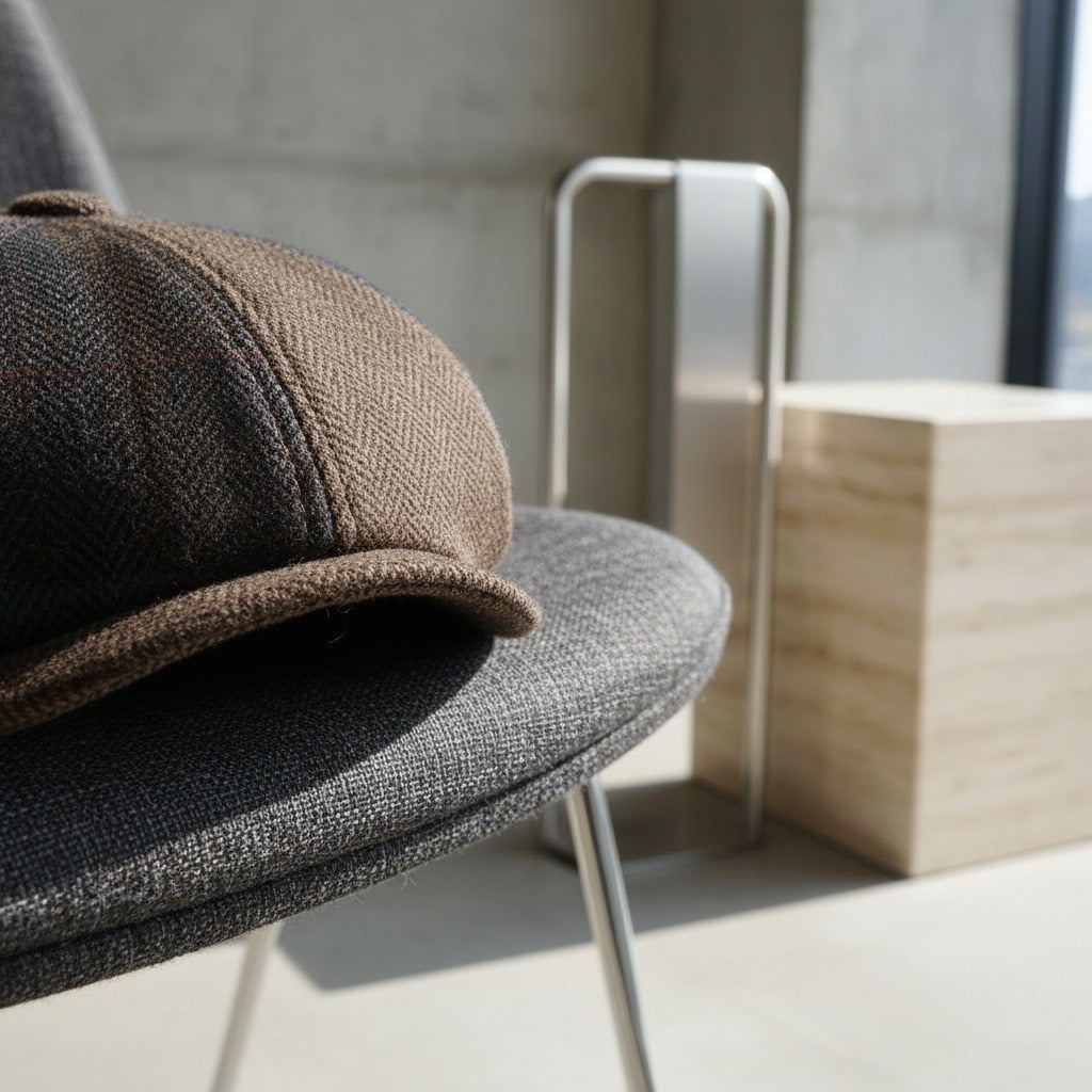 Mens Tartan Flat Caps - Brown Plaid - Back View
