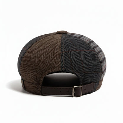 Mens Tartan Flat Caps - Brown Plaid - Fabric Detail