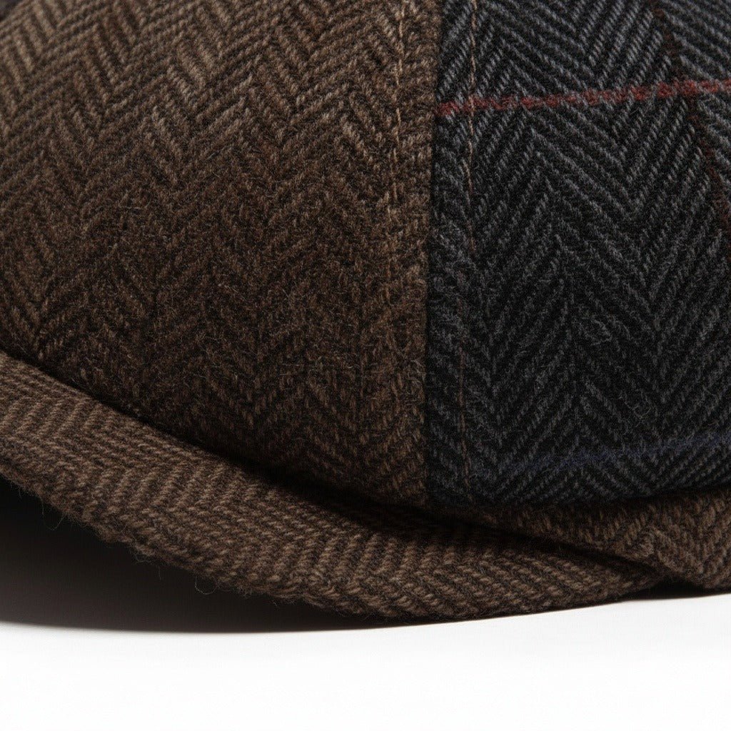 Mens Tartan Flat Caps - Brown Plaid - Texture Close Up