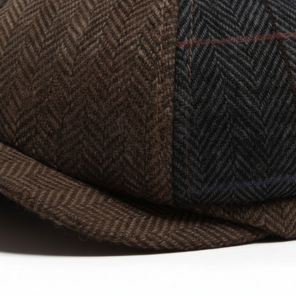 Mens Tartan Flat Caps - Brown Plaid - Texture Close Up