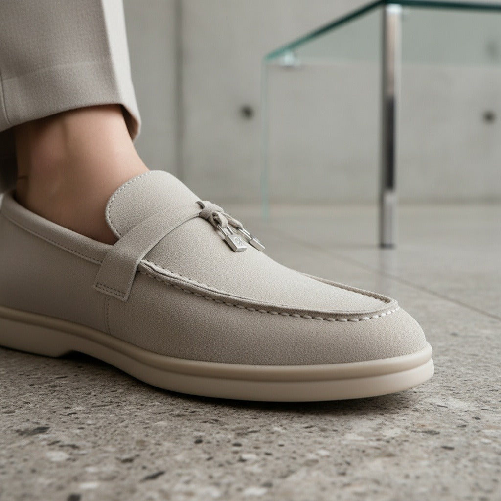 Mens Tassel Loafers - Stone - Back View