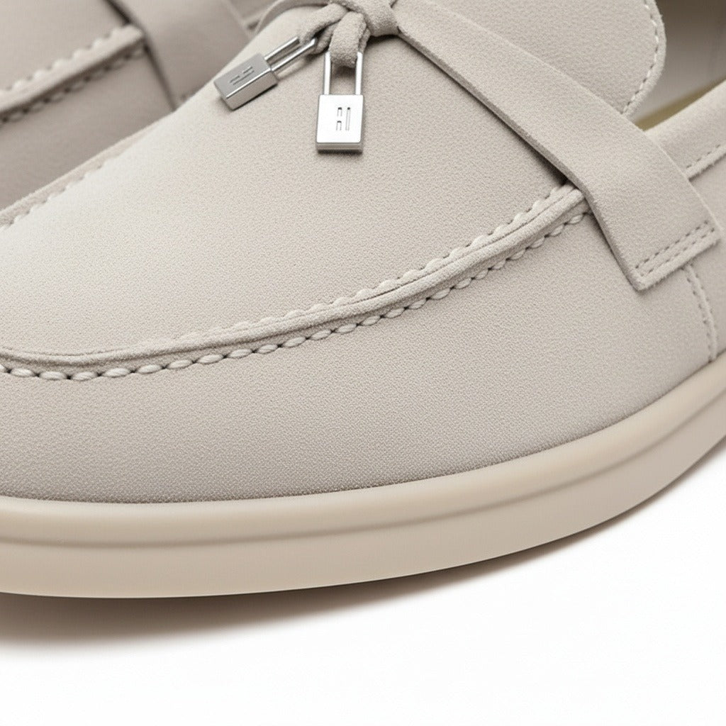 Mens Tassel Loafers - Stone - Texture Close Up