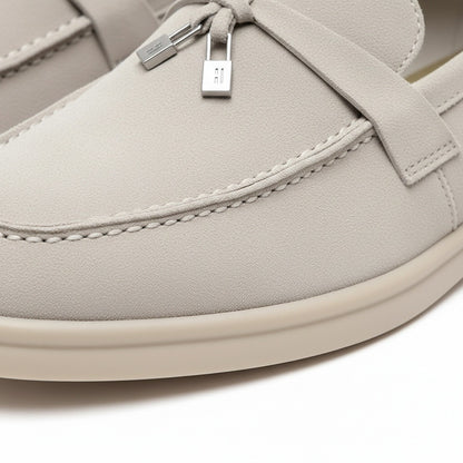 Mens Tassel Loafers - Stone - Texture Close Up