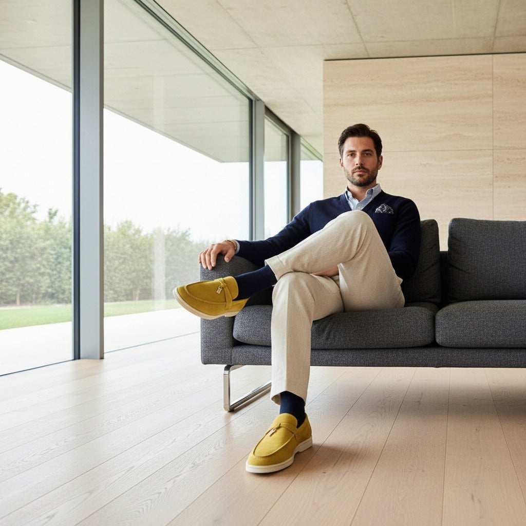 Mens Tassel Loafers - Ochre - Side Profile
