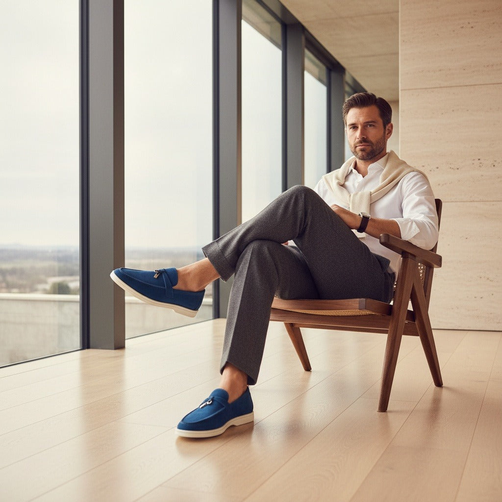 Mens Tassel Loafers - Royal Blue - Side Profile