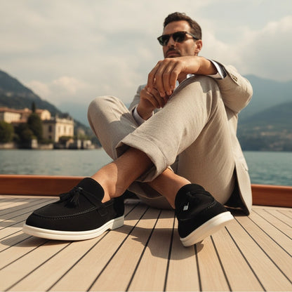 Mens Tassel Loafers - Ebony - Angled Shot