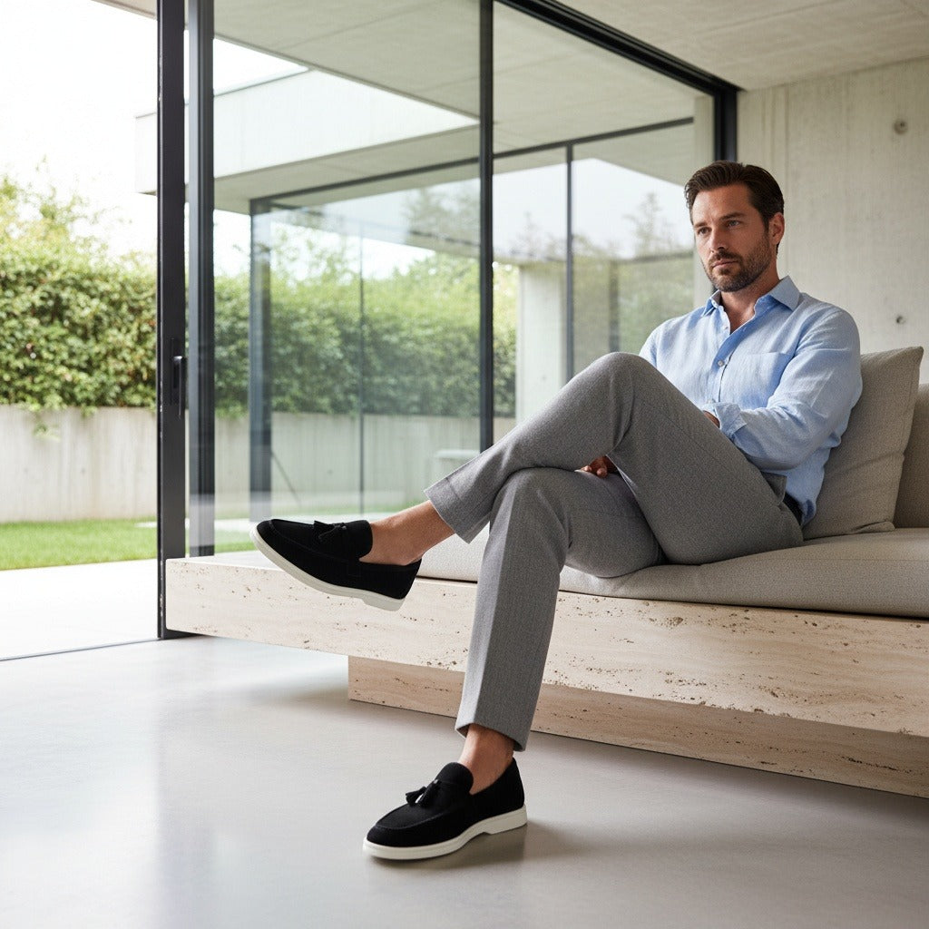 Mens Tassel Loafers - Ebony - Side Profile