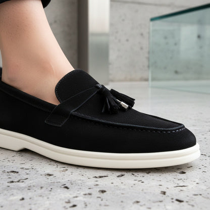 Mens Tassel Loafers - Ebony - Back View
