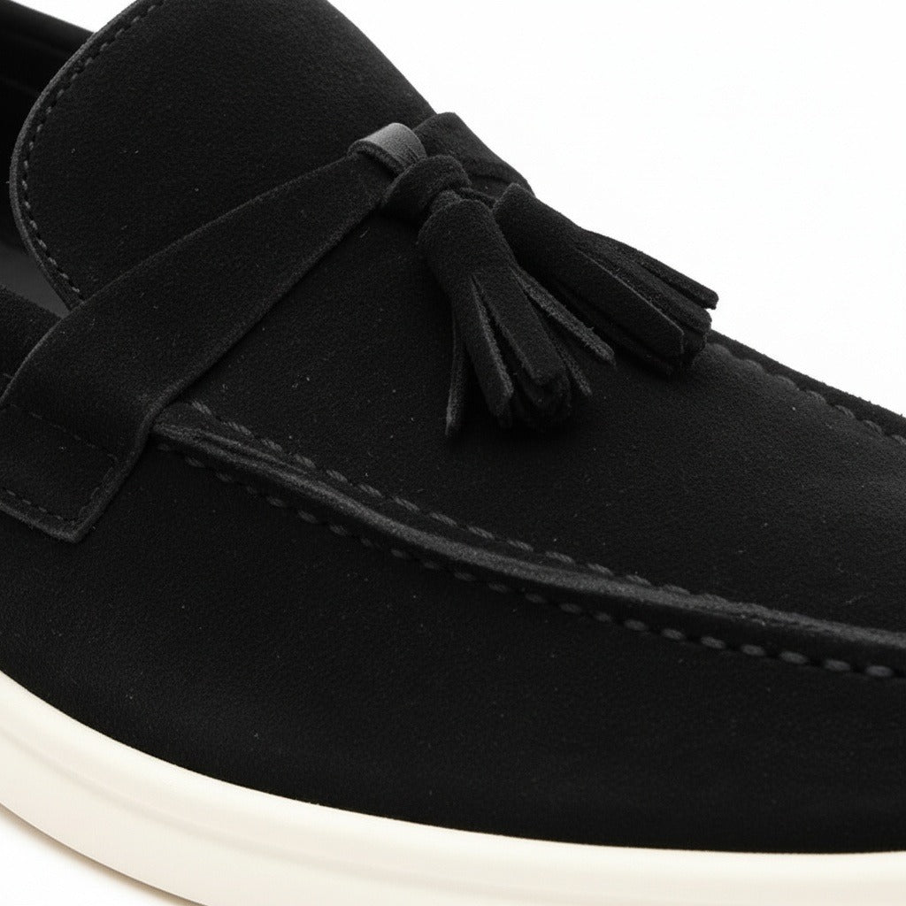 Mens Tassel Loafers - Ebony - Texture Close Up