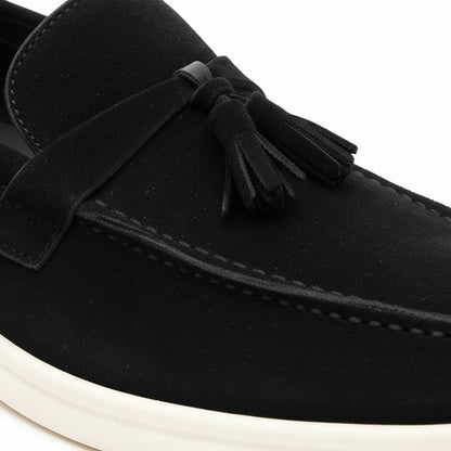 Mens Tassel Loafers - Ebony - Texture Close Up