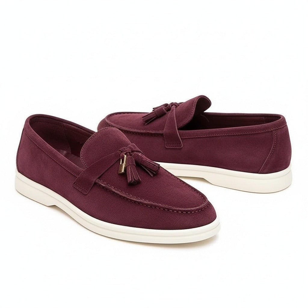 Mens Tassel Loafers - Burgundy - Front View