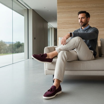 Mens Tassel Loafers - Burgundy - Side Profile