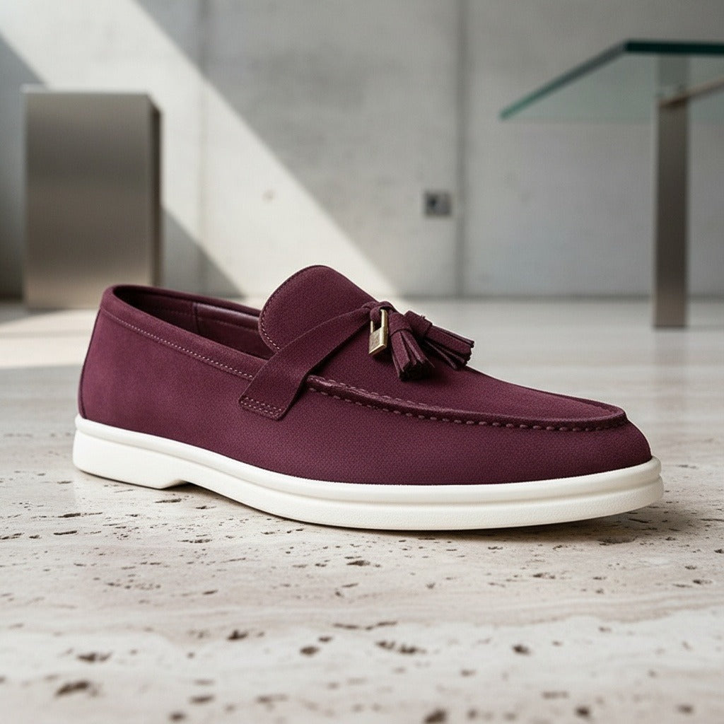 Mens Tassel Loafers - Burgundy - Back View