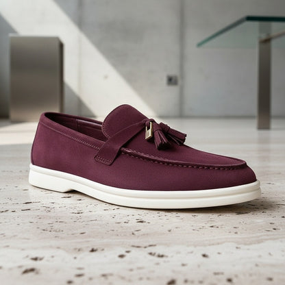 Mens Tassel Loafers - Burgundy - Back View