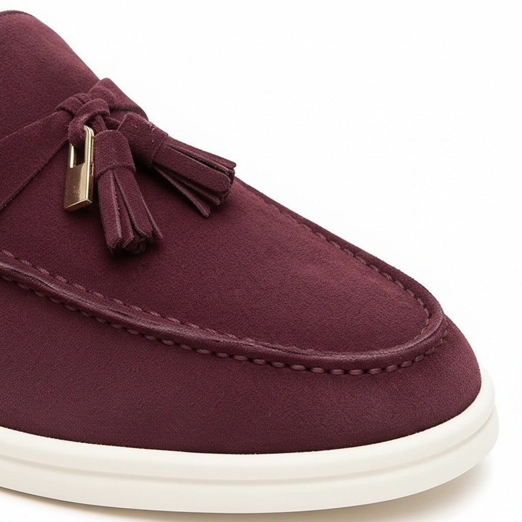 Mens Tassel Loafers - Burgundy - Texture Close Up