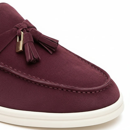 Mens Tassel Loafers - Burgundy - Texture Close Up