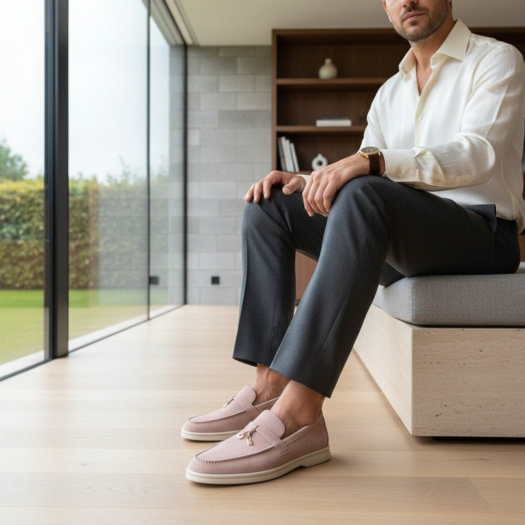 Mens Tassel Loafers - Rose Mist - Side Profile