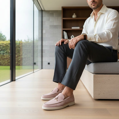 Mens Tassel Loafers - Rose Mist - Side Profile