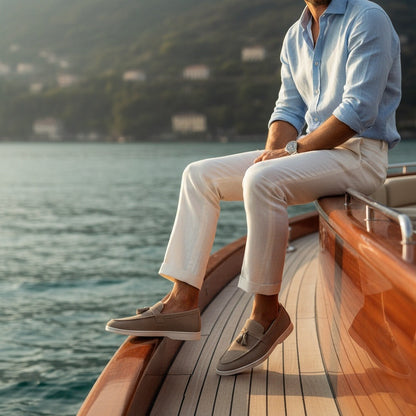Mens Tassel Loafers - Fawn - Angled Shot