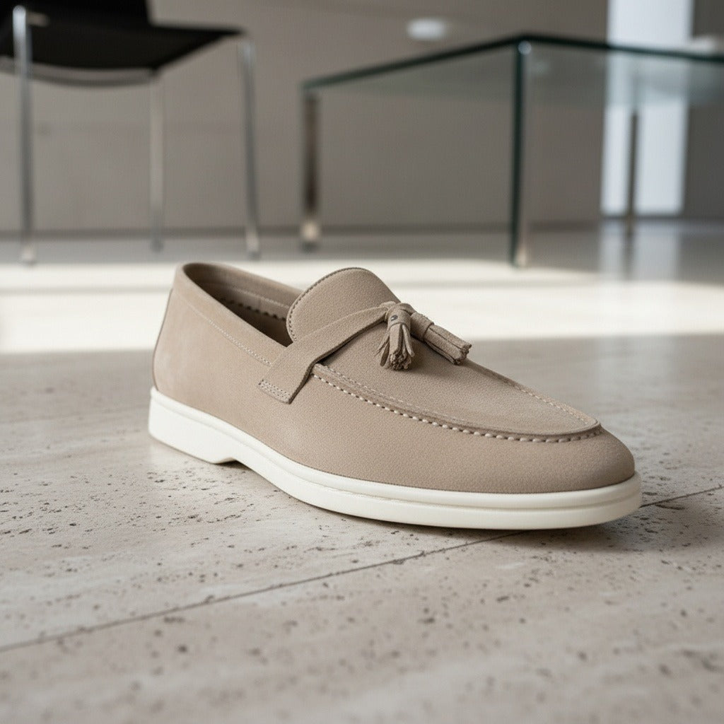 Mens Tassel Loafers - Fawn - Back View