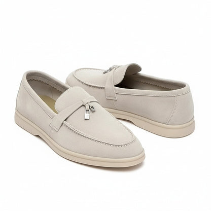 Mens Tassel Loafers - Stone - Front View