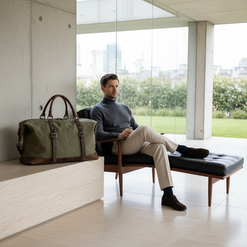 Mens Travel Bag Wood Green - Wood Green - Side Profile