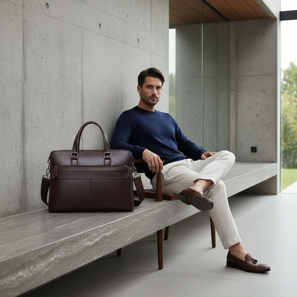 Mens Travel Document Holder - Espresso - Side Profile