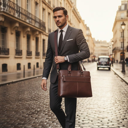 Mens Travel Document Holder - Brown - Angled Shot