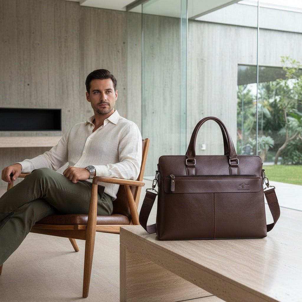 Mens Travel Document Holder - Brown - Side Profile