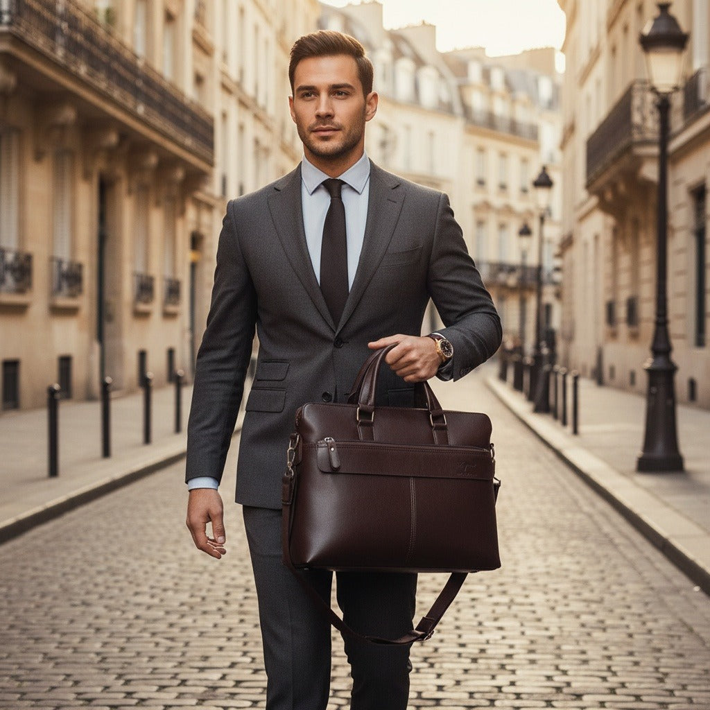 Mens Travel Document Holder - Espresso - Angled Shot