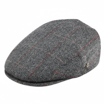 Mens Tweed Flat Cap - Grey Plaid - Front View