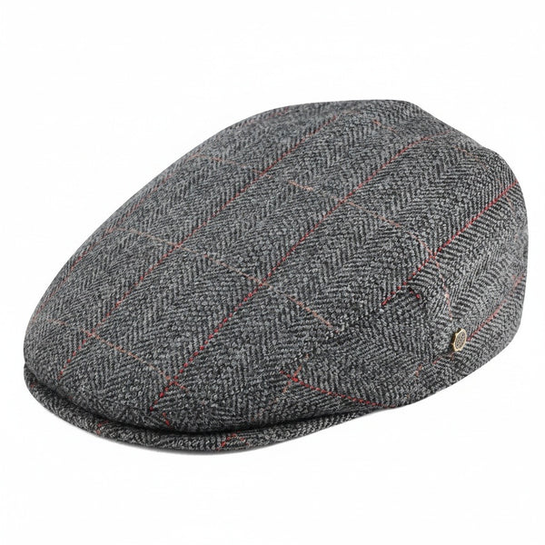Mens Tweed Flat Cap - Grey Plaid - Front View