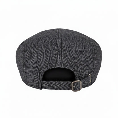 Mens Tweed Flat Cap - Charcoal Herringbone - Fabric Detail