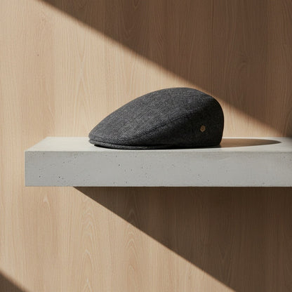 Mens Tweed Flat Cap - Charcoal Herringbone - Lifestyle Inspiration