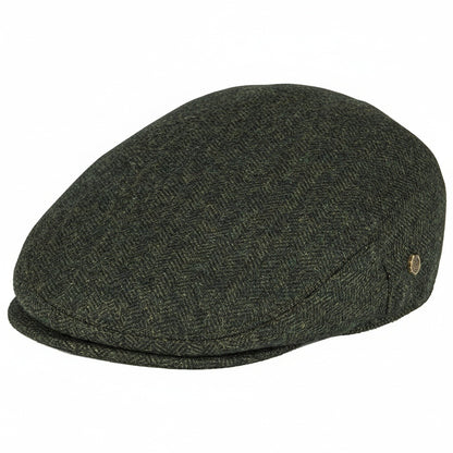 Mens Tweed Flat Cap - Forest Herringbone - Front View