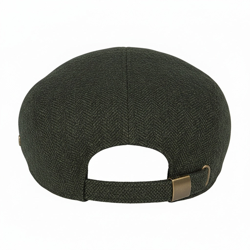 Mens Tweed Flat Cap - Forest Herringbone - Fabric Detail