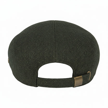 Mens Tweed Flat Cap - Forest Herringbone - Fabric Detail