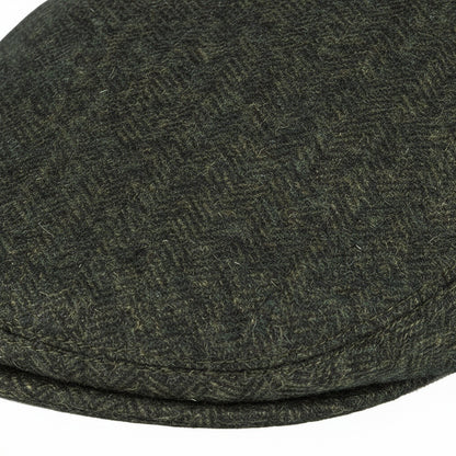 Mens Tweed Flat Cap - Forest Herringbone - Texture Close Up