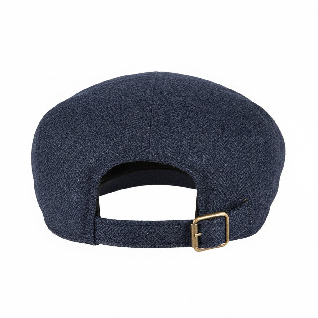 Mens Tweed Flat Cap - Navy Herringbone - Fabric Detail