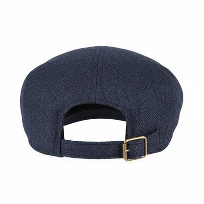 Mens Tweed Flat Cap - Navy Herringbone - Fabric Detail