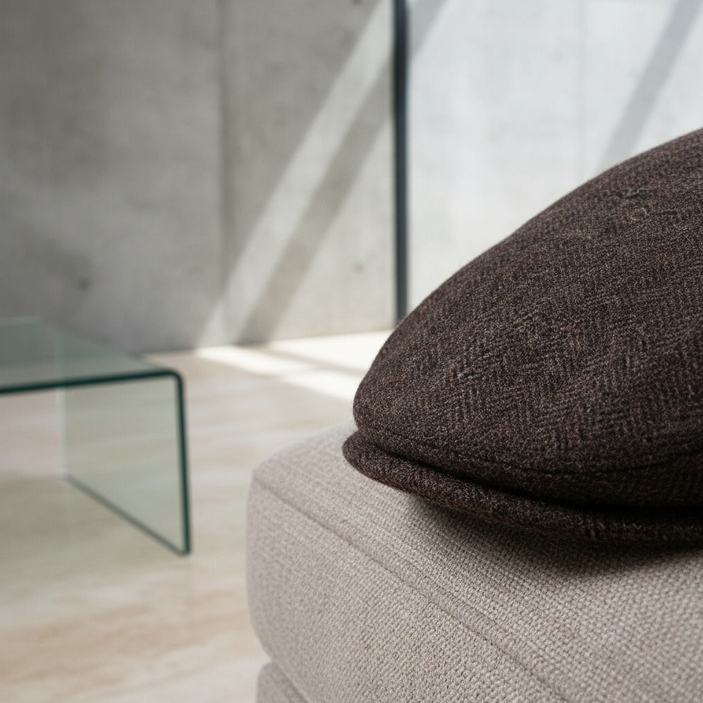 Mens Tweed Flat Cap - Brown Herringbone - Back View