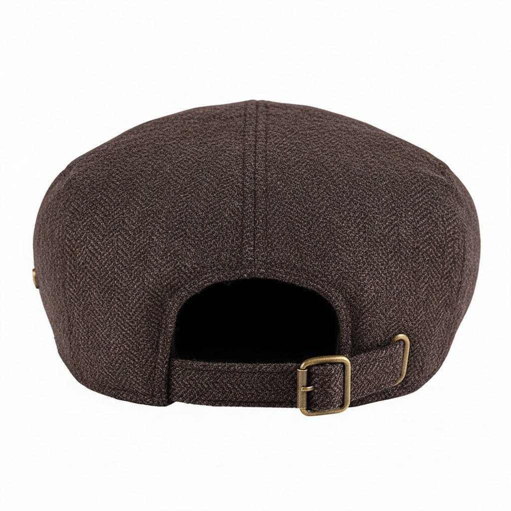 Mens Tweed Flat Cap - Brown Herringbone - Fabric Detail