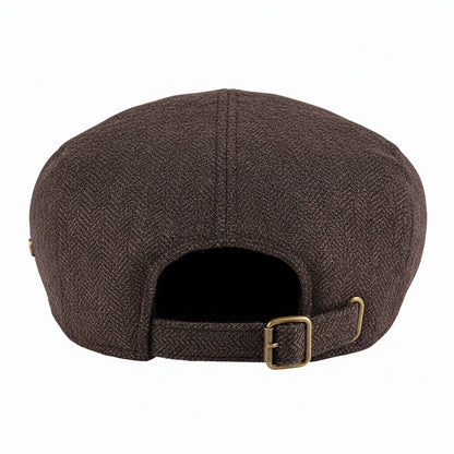 Mens Tweed Flat Cap - Brown Herringbone - Fabric Detail