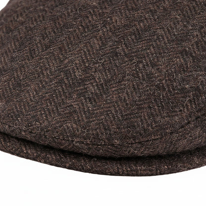 Mens Tweed Flat Cap - Brown Herringbone - Texture Close Up