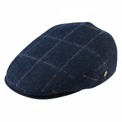 Mens Tweed Flat Cap - Indigo Plaid - Front View