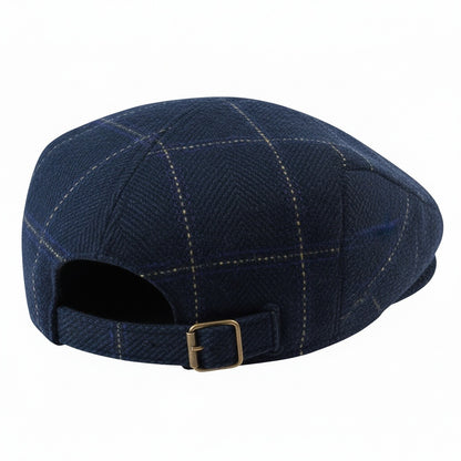 Mens Tweed Flat Cap - Indigo Plaid - Fabric Detail