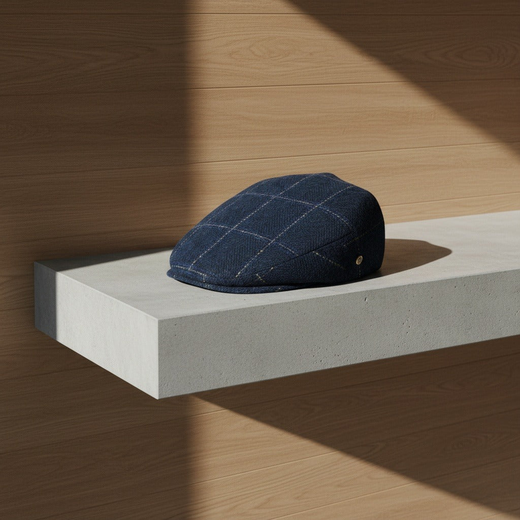 Mens Tweed Flat Cap - Indigo Plaid - Lifestyle Inspiration