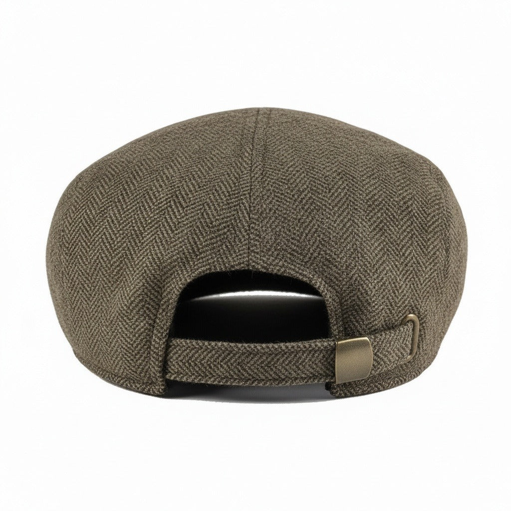Mens Tweed Flat Cap - Oak Herringbone - Fabric Detail