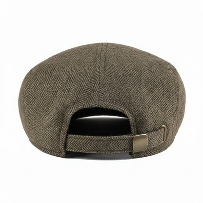Mens Tweed Flat Cap - Oak Herringbone - Fabric Detail